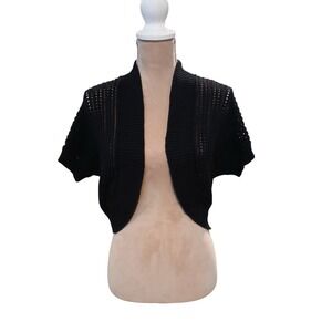 Apt 9 Womens Black Open Knit Shrug Bolero Cardigan Sweater Large